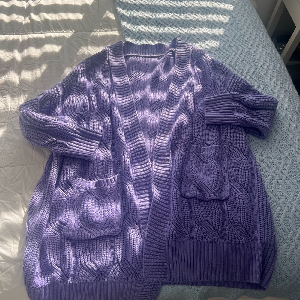 Amazon Women's Purple Cable Knit Cardigan